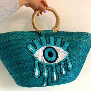 Boho straw beach tote. Handmade in Tulum Mexico.